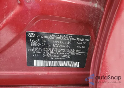 2014 Hyundai Sonata Gls from USA, damaged, VIN 5NPEB4AC7EH901022